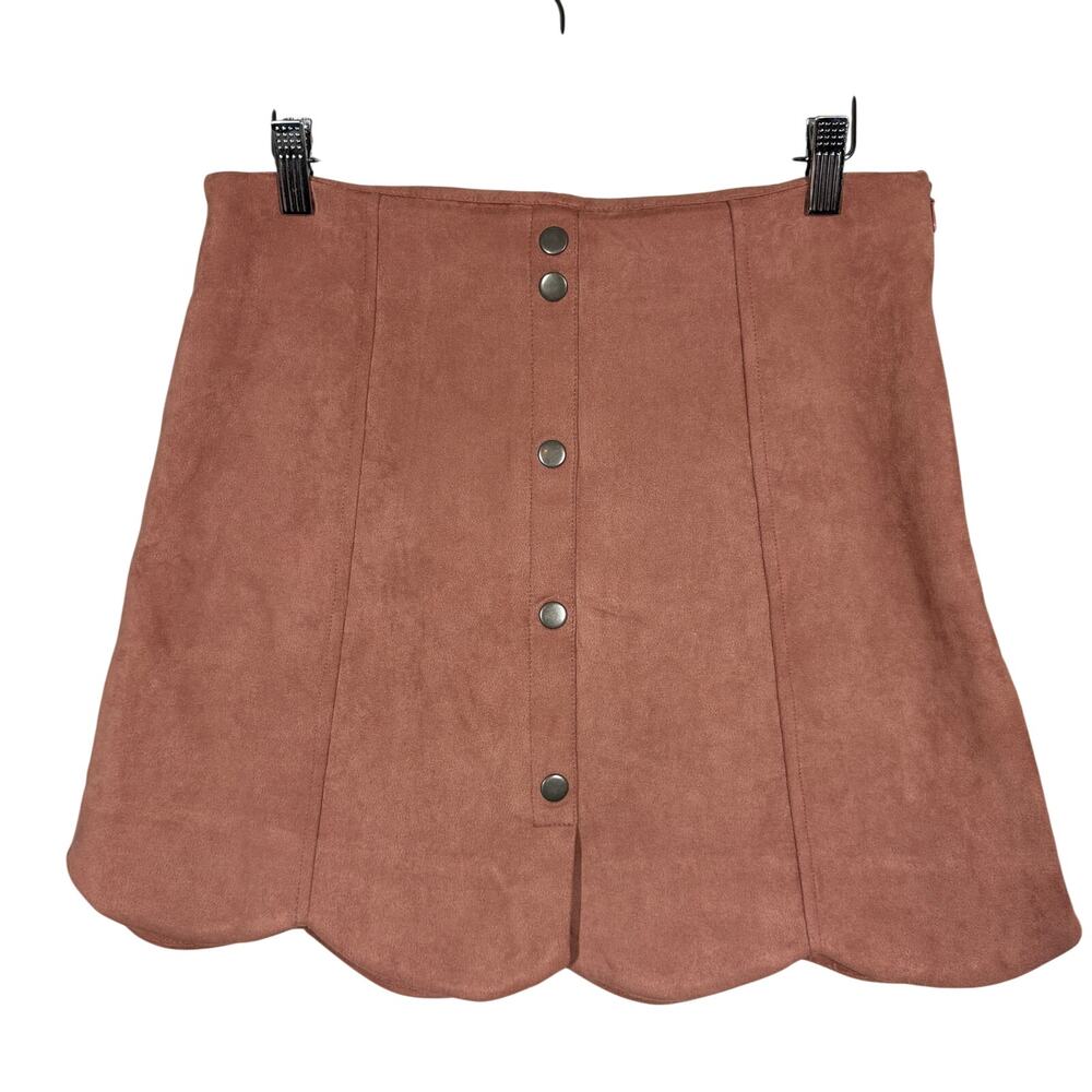HYFVE Scalloped Edge Mini Skirt Dusty Rose Snap Front Casual - L